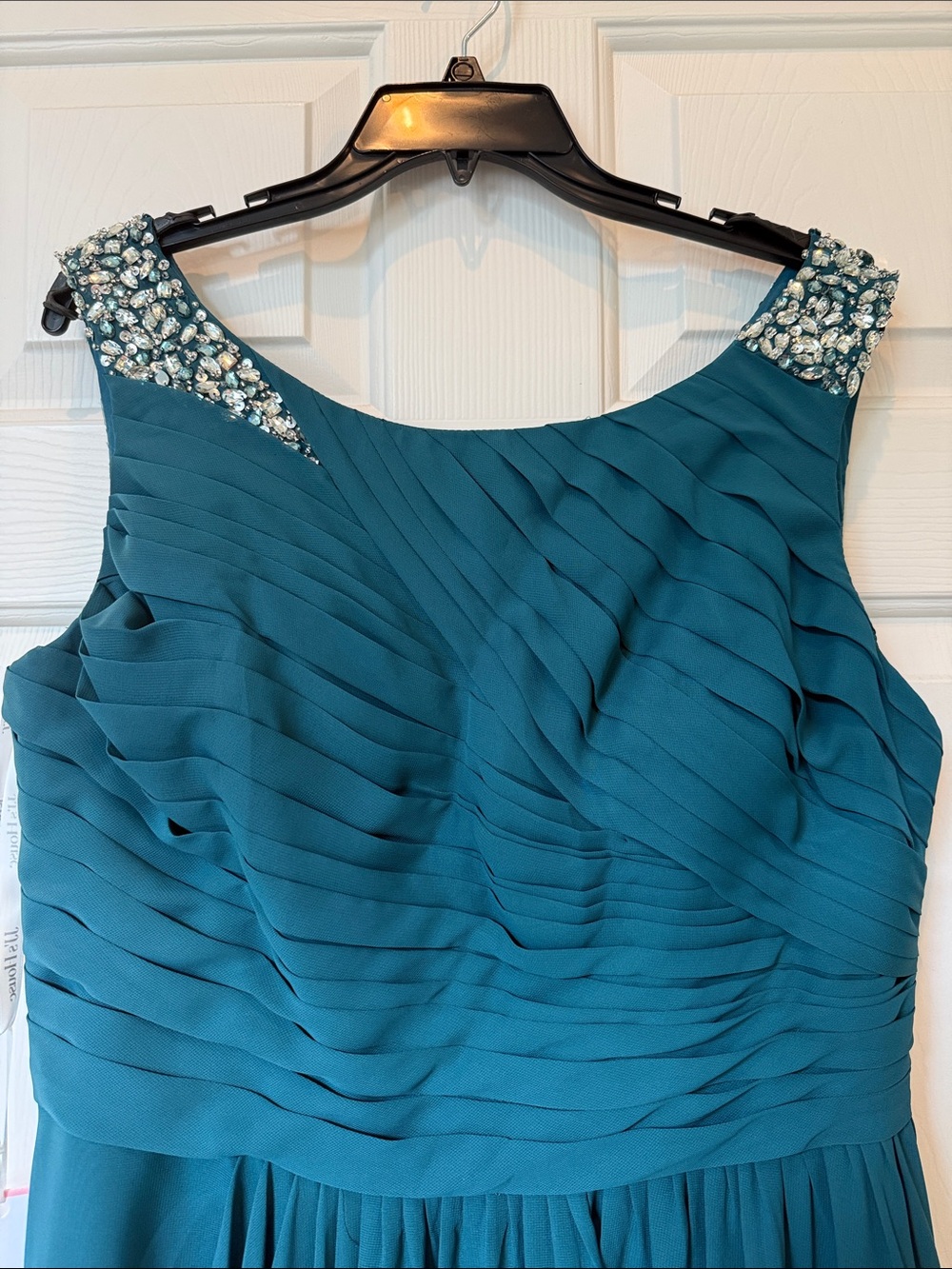 Elegant Dark Teal Chiffon Embellished Maxi Formal Sleeveless Gown Size 16 NWT - Picture 5 of 8